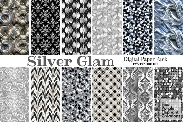 Silver Glam Digital Paper | Luxury Glitter Art Deco For Discount