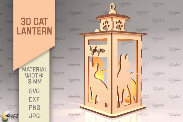 3D Cat Lantern SVG. Laser Cut Lamp. Sphynx SVG Online Sale