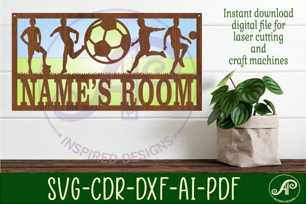 Soccer male player scene name sign SVG 3 layer laser cut For Sale