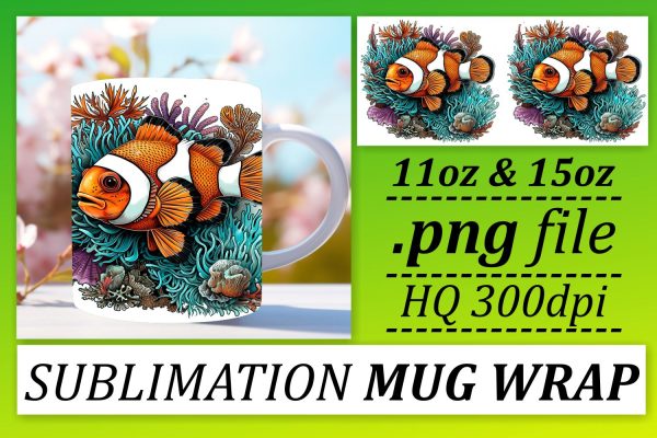 Vibrant Sea Life Sublimation Design, Tranquil Ocean Fish Mug Wrap Online