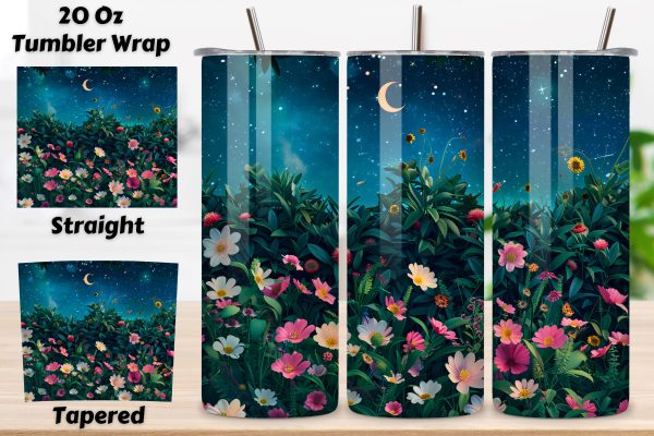 Spring Flower Landscape Tumbler Wrap, Spring Bloom Night Sky Fashion
