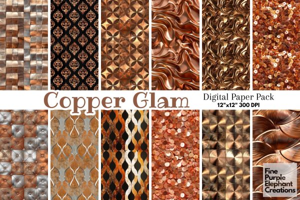Copper Glam Digital Paper | Luxury Glitter Art Deco Online Sale