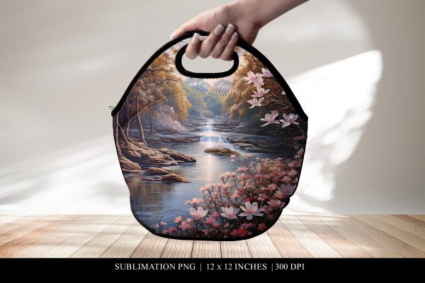 Scenic Waterfall Lunch Bag Design, Sublimation PNG on Sale