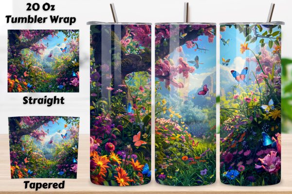 Seamless Tumbler Wrap, Spring Vibes, 3D Spring Flower Wrap, 3D Spring Landscape Tumbler Design, Digital PNG Wrap for Sublimation, Scenic Mountain Field Graphic Sale