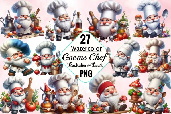 Gnome Chef  Sublimation Clipart Bundle on Sale