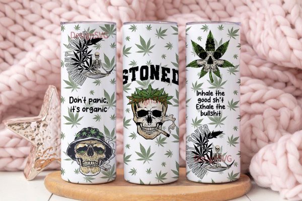 Weed Sublimation 20oz Skinny Tumbler, Weed Sublimation PNG, Cannabis Skull Tumbler, Downloadable PNG For Cheap