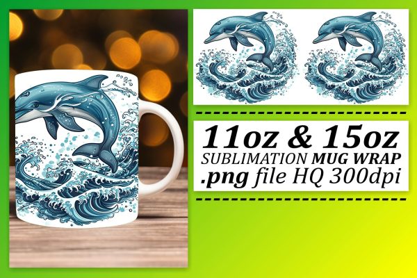 Marine Life Sublimation Art, Coastal Oceanic Fish Mug Wrap Design Fashion