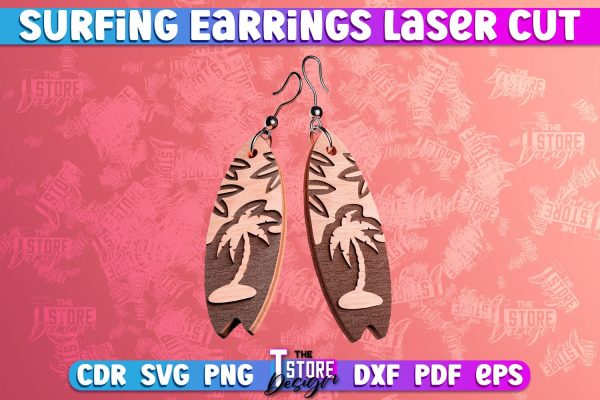 Surfing Earrings Laser Cut | Accessories Laser Cut Design | CNC Files Online now