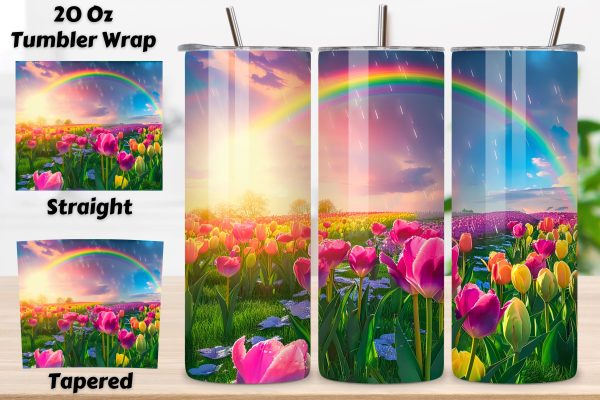 Seamless Garden Landscape Tumbler Art | Rain Rainbows PNG, Seamless Spring Wildflowers Field Watercolour 20 oz Skinny Tumbler Wrap For Sublimation | Spring Delicate Wildflowers Landscape Watercolour Online now