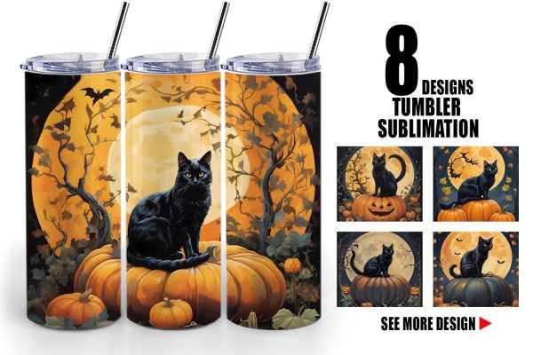 Tumbler Wrap Black Cat and Pumpkin For Sale