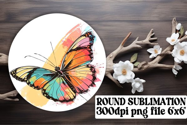 Playful Butterfly Circle Sublimation for Keychains & Car Coasters on Sale