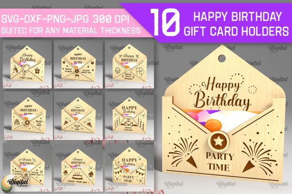 Happy Birthday SVG Bundle. Gift Card Holder Laser Cut For Sale