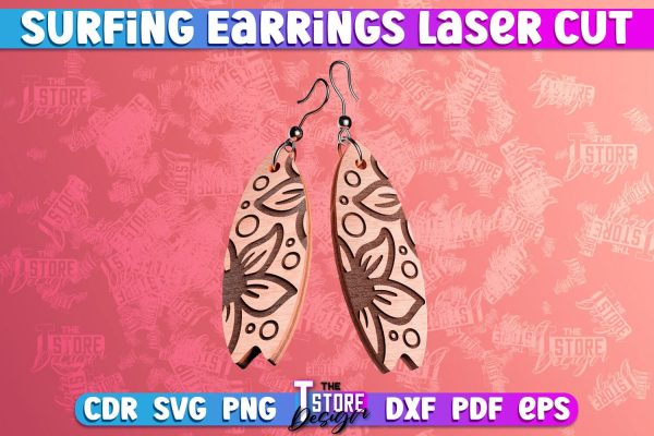 Surfing Earrings Laser Cut | Accessories Laser Cut Design | CNC Files on Sale