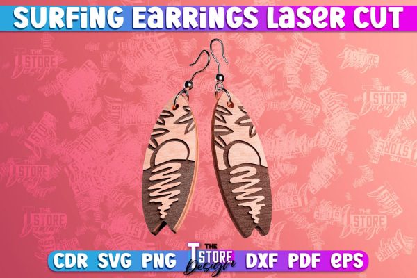 Surfing Earrings Laser Cut | Accessories Laser Cut Design | CNC Files Cheap