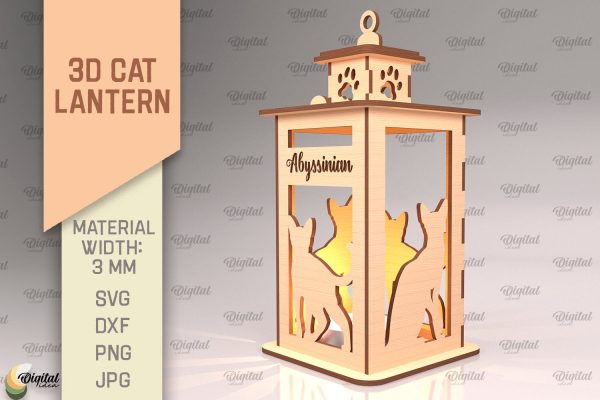 3D Cat Lantern SVG. Laser Cut Lamp. Abyssinian Cat SVG Online Sale