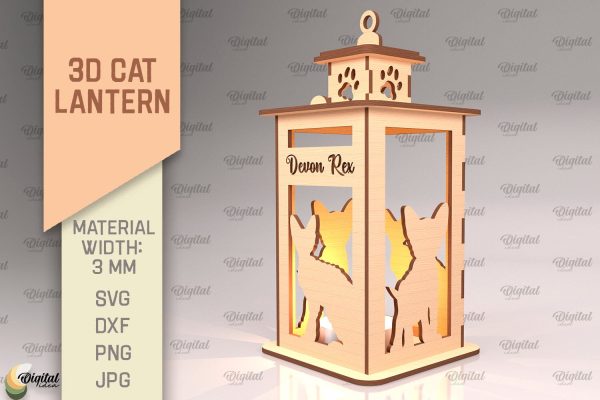 3D Cat Lantern SVG. Laser Cut Lamp. Devon Rex SVG Discount