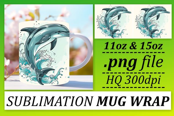 Colorful Coastal Fishy Mug Wrap, Vibrant Watercolor Sea Creatures Design Supply