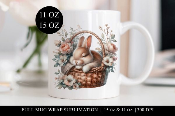 Floral Rabbit Spring Sublimation Mug Wrap for 11 & 15oz Mugs For Sale