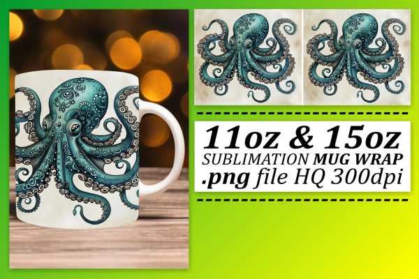 Vibrant Watercolor Sea Creatures Sublimation Pattern, Tranquil Fishy Mug Design Discount