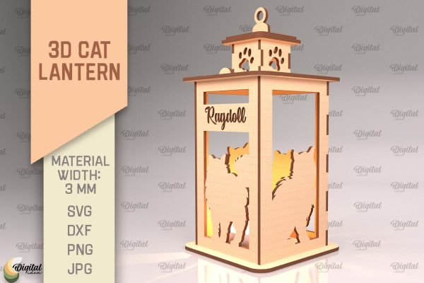 3D Cat Lantern SVG. Laser Cut Lamp. Ragdoll Cat SVG Discount