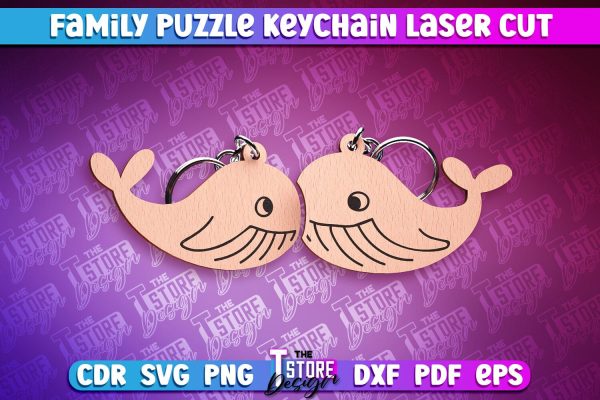 Whale Family Puzzle Keychain | Laser Cut Design | CNC Files For Sale