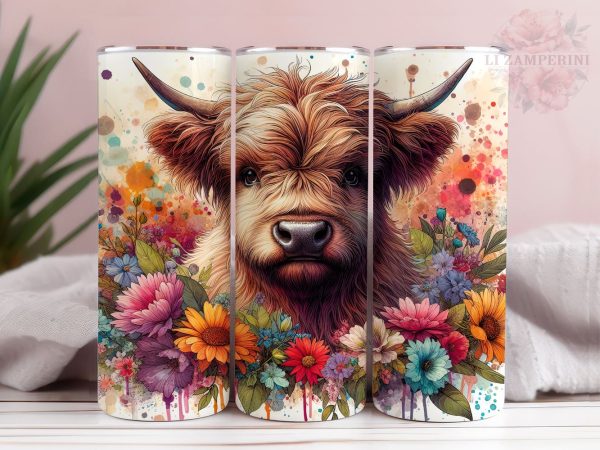 Baby Highland Cow Floral 20oz Tumbler Wrap PNG, Highland Cow Tumbler Png, Straight & Tapered Tumbler Wrap, Instant Digital Download For Cheap