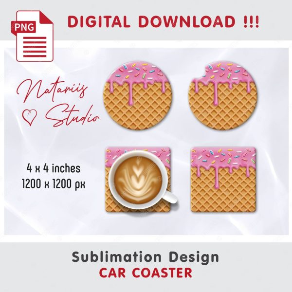 Dripping Donut Glaze Wafer Design. Coaster Sublimation. Discount