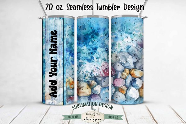 Beach with Colored Pebbles 20oz Seamless Tumbler Wrap - Add Your Name Supply