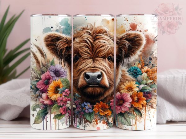 Baby Highland Cow Floral 20oz Tumbler Wrap PNG, Highland Cow Tumbler Png, Straight & Tapered Tumbler Wrap, Instant Digital Download Online now