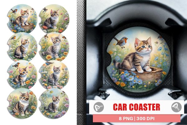 Car Coaster Cat and Flowers Hot on Sale