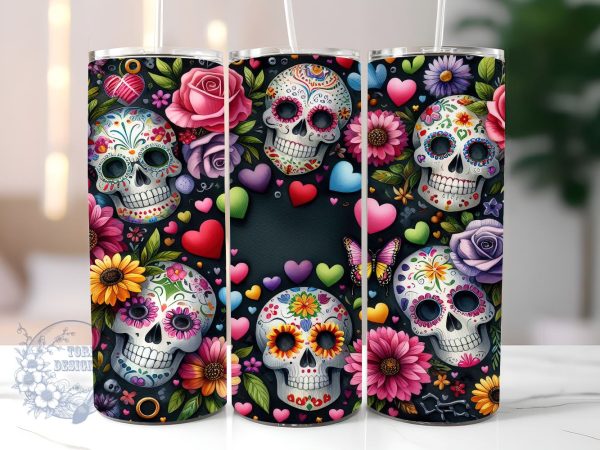 Day Of The Dead 20 oz Skinny Tumbler, Mexican Skull Tumbler Png, Straight & Tapered Tumbler Wrap, Instant Digital Download Online Hot Sale