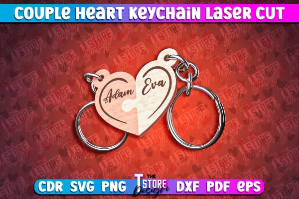 Couple Heart Keychain | Laser Cut SVG Design | CNC Files For Sale