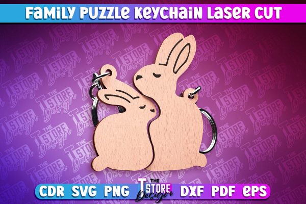 Rabbit Family Puzzle Keychain | Laser Cut Design | CNC Files Online