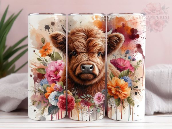 Baby Highland Cow Floral 20oz Tumbler Wrap PNG, Highland Cow Tumbler Png, Straight & Tapered Tumbler Wrap, Instant Digital Download Online