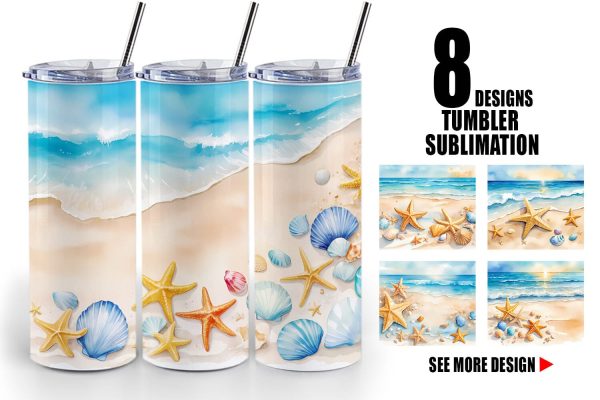 Tumbler Wrap Watercolor Beach Summer Fashion