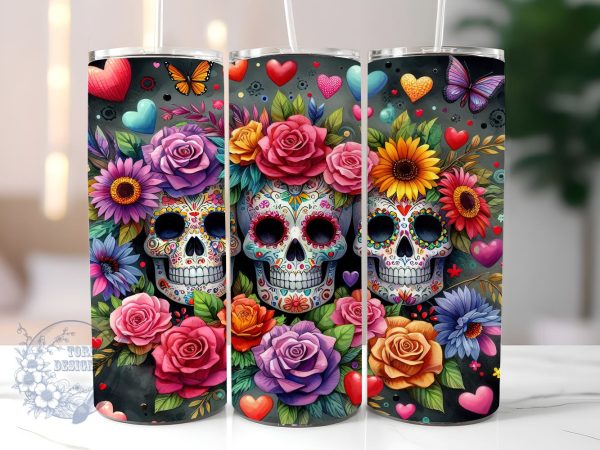 Day Of The Dead 20 oz Skinny Tumbler, Mexican Skull Tumbler Png, Straight & Tapered Tumbler Wrap, Instant Digital Download Online now