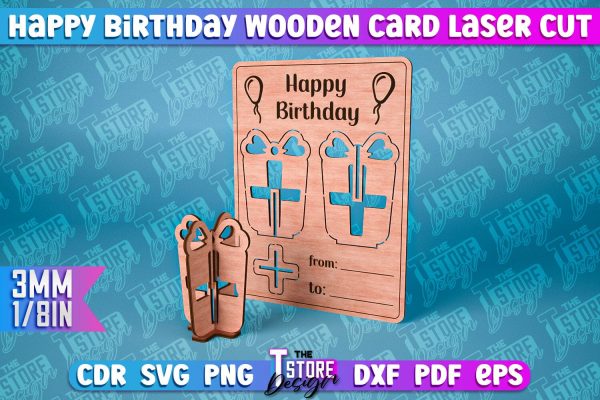 Happy Birthday Wooden Card Laser Cut | Greeting Card Design | CNC Files Online Sale