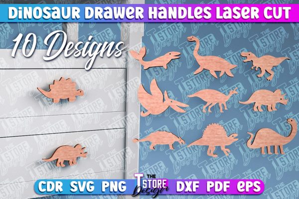Dinosaur Drawer Handles Laser Cut | Laser Cut SVG Design | CNC Files For Discount