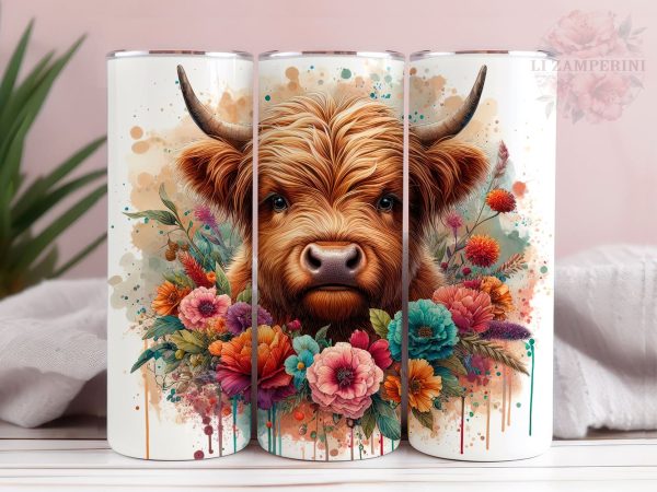 Baby Highland Cow Floral 20oz Tumbler Wrap PNG, Highland Cow Tumbler Png, Straight & Tapered Tumbler Wrap, Instant Digital Download Online