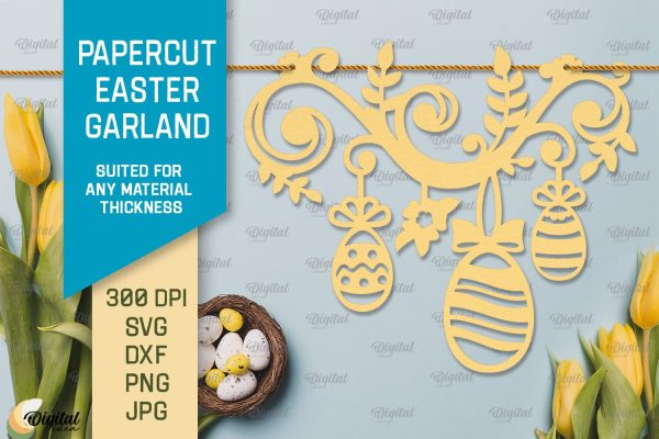 Papercut Easter Garland SVG. Easter Decor Paper Cut Supply