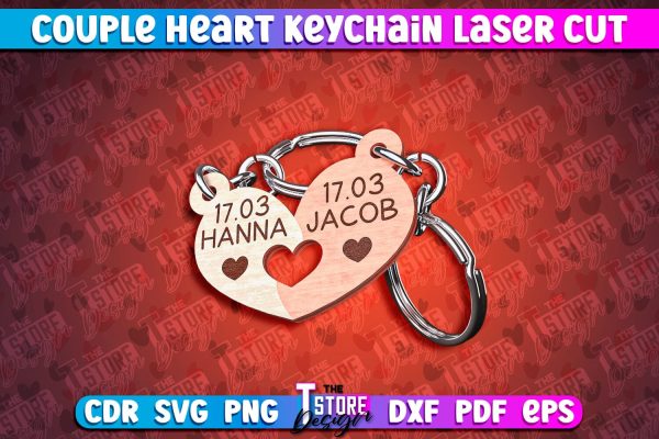 Couple Heart Keychain | Laser Cut SVG Design | CNC Files For Sale