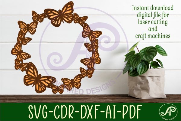Monarch Butterfly wreath two layer wall art sign, SVG file on Sale
