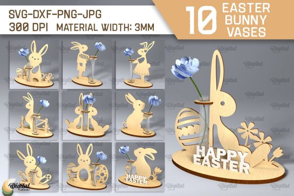Easter Bunny Vase SVG Bundle. 3D Easter Stand Laser Cut For Cheap