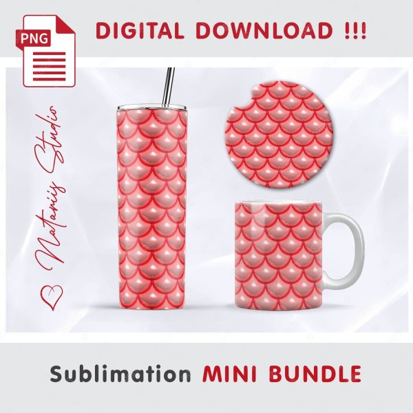 Puffy Mermaid Scales Mini Bundle - Tumbler, Mug, Coaster. Supply