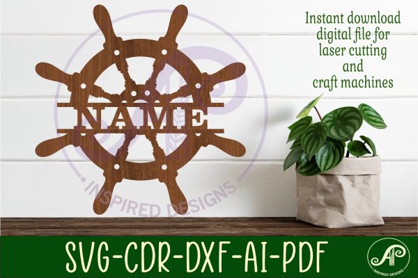 Ships wheel name sign svg laser cut template Supply