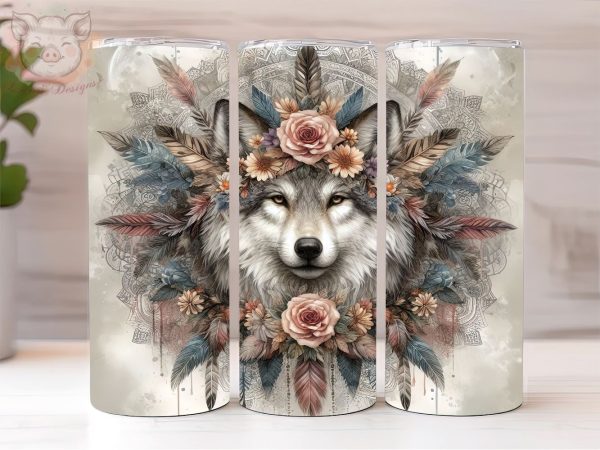 Wolf Dreamcatcher 20oz Tumbler Png, Sublimation Design, Wolf Tumbler Png, Digital Download PNG Hot on Sale