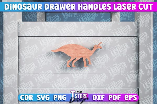 Dinosaur Drawer Handles Laser Cut | Laser Cut SVG Design | CNC Files Supply