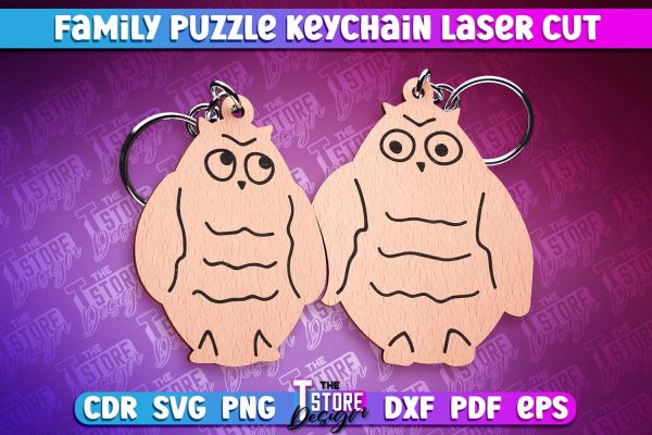 Owl Family Puzzle Keychain | Laser Cut Design | CNC Files Discount
