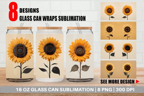 Glass Can Wrap Sunflower Boho Online Sale