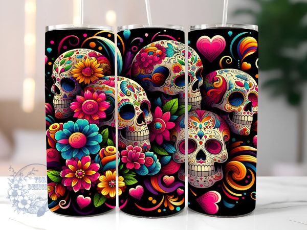 Day Of The Dead 20 oz Skinny Tumbler, Mexican Skull Tumbler Png, Straight & Tapered Tumbler Wrap, Instant Digital Download Online now